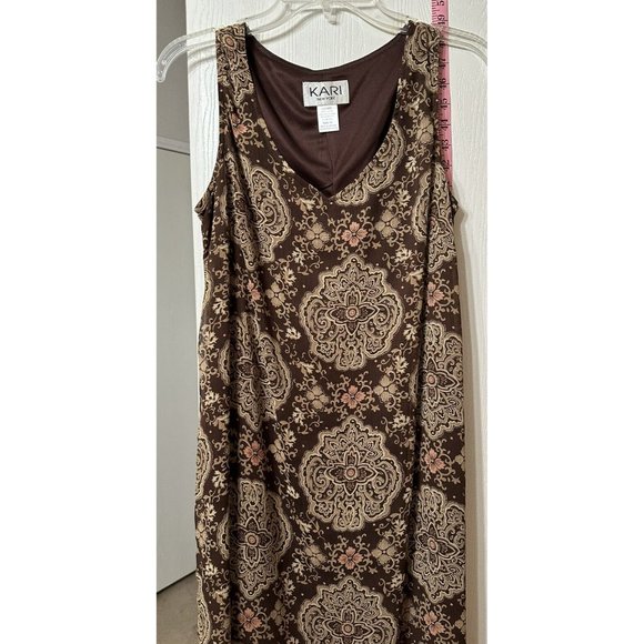 Kari New York VTG Brown Floral Paisley Dress Jacket Set Sleeveless Maxi Shift 10 - Picture 3 of 8